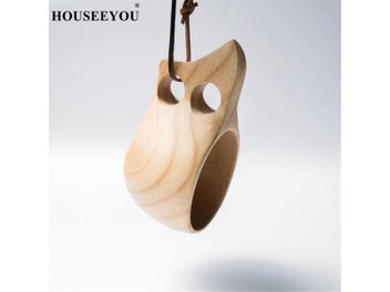 Listing 5 of 9 for Finland Kuksa Portable Coffee Mug With Rubber Wood Handle Cowhide Rope Hook