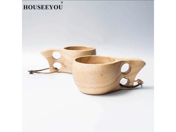 Listing 6 of 9 for Finland Kuksa Portable Coffee Mug With Rubber Wood Handle Cowhide Rope Hook