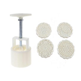 Listing 2 of 5 for 4pcs Flower Stamps Moon Cake Decor Mould Barrel Round Mooncake Mold 100g Pastry