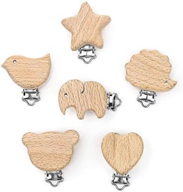 Listing 1 of 4 for Attached Pacifier Chain Stroller Teether Set.wood Bead Rattle Rings Kit Fr Baby