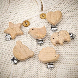 Listing 4 of 4 for Attached Pacifier Chain Stroller Teether Set.wood Bead Rattle Rings Kit Fr Baby