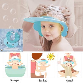Listing 4 of 5 for Baby Shower Cap - Kids Bath Visor Adjustable Toddler Shower Cap(blue)