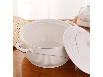 Listing 6 of 16 for Ceramic Soup Pot White Round Nordic Phnom Penh 2.6L Large Bowl With Lid Cooking