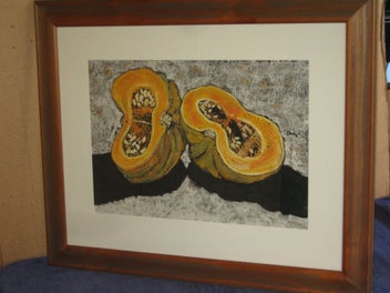 Listing 4 of 10 for Large Cut Pumpkin Still Life Original Painting (acrylic or pastel ?)