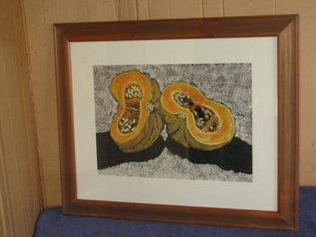 Listing 2 of 10 for Large Cut Pumpkin Still Life Original Painting (acrylic or pastel ?)