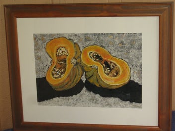 Listing 3 of 10 for Large Cut Pumpkin Still Life Original Painting (acrylic or pastel ?)