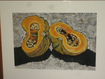 Listing 5 of 10 for Large Cut Pumpkin Still Life Original Painting (acrylic or pastel ?)