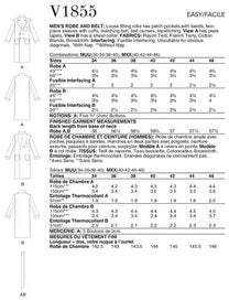 Listing 2 of 2 for Vogue Pattern 1855 Men's Robe and Belt V1855 MUU (34-36-38-40)