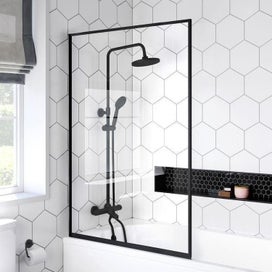 Listing 4 of 6 for Bath Screens Frameless 10mm Fixed Panel 850mmx1500mm with 2 Matte Black Channels