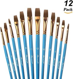 Listing 1 of 5 for Artist Brush, 12 Flat Brush Set Painting, Artist Brush Bristle Brush For Waterco