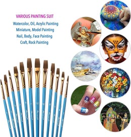 Listing 4 of 5 for Artist Brush, 12 Flat Brush Set Painting, Artist Brush Bristle Brush For Waterco
