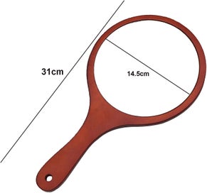 Listing 2 of 4 for Brown Wooden Round Hand Mirror With Wooden Handle For Makeup, Cutting, Shaving,