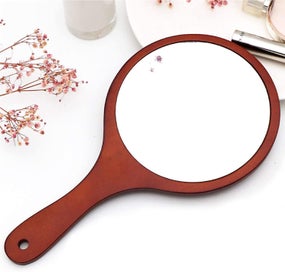 Listing 3 of 4 for Brown Wooden Round Hand Mirror With Wooden Handle For Makeup, Cutting, Shaving,