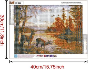 Listing 3 of 6 for Diamond Painting Full Rhinestones Deer Elk Animals Lake Forest Diy, Diy 5d Diamo