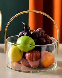Listing 2 of 3 for Hand Basket Glass Fruit Tea Basket Large Salad Bowl Living Room Snack Dried Frui