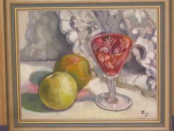 Listing 4 of 9 for ZL - Wineglass & Fruit Still Life - Original Painting