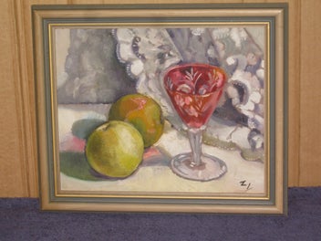 Listing 3 of 9 for ZL - Wineglass & Fruit Still Life - Original Painting