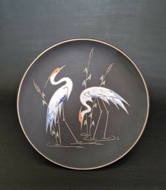 Listing 1 of 4 for Ruscha 717 2 Wall Plate Heron Vintage Mid Century Design West German Pottery