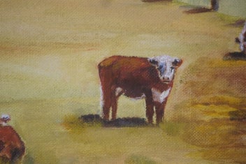 Listing 9 of 19 for N. Kempthorne 71 _________Landscape Painting. Hereford cattle. Wooden Gate.