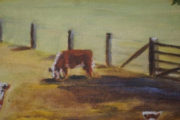 Listing 10 of 19 for N. Kempthorne 71 _________Landscape Painting. Hereford cattle. Wooden Gate.