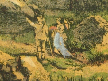 Listing 4 of 17 for Hand coloured Mountain Waterfall Lake & Bush Scene