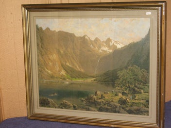 Listing 2 of 17 for Hand coloured Mountain Waterfall Lake & Bush Scene