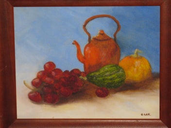 Listing 7 of 15 for B Lee - Kettle Grapes & Vegetables Original Painting on Canvas