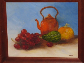 Listing 6 of 15 for B Lee - Kettle Grapes & Vegetables Original Painting on Canvas