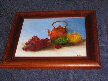 Listing 13 of 15 for B Lee - Kettle Grapes & Vegetables Original Painting on Canvas