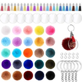Listing 8 of 11 for Pom Pom Acrylic Blank Keychain Pendant Tassels Discs Making Kit I1284MZ0