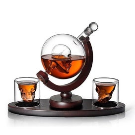 Listing 2 of 5 for Glass Skull Bottle Set Whiskey Home Bar Decor Red Wine Decanter