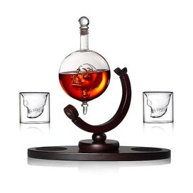 Listing 4 of 5 for Glass Skull Bottle Set Whiskey Home Bar Decor Red Wine Decanter