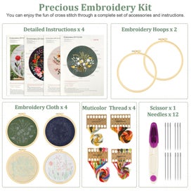 Listing 3 of 10 for Embroidery Starter Kit For Beginners Cross Stitch Stamped DIY Decor Craft 4pcs