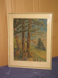 Listing 2 of 10 for Wagon Wheels Under the Pines painting by A - PRICE REDUCED HEAPS SALE