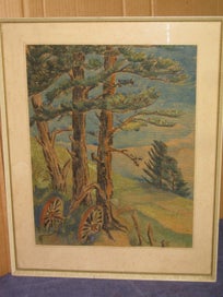 Listing 4 of 10 for Wagon Wheels Under the Pines painting by A - PRICE REDUCED HEAPS SALE