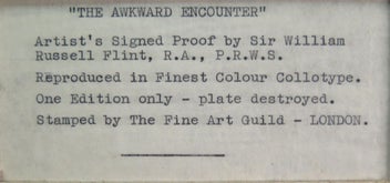 Listing 4 of 7 for SIR WILLIAM RUSSELL FLINT, "AN AWKWARD ENCOUNTER" ARTISTS SIGNED PROOF
