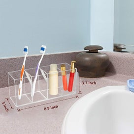 Listing 3 of 5 for Acrylic Pen Holder 4 Compartments,clear Pen Holder Organizer Makeup Brush Holder