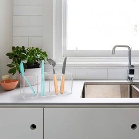 Listing 4 of 5 for Acrylic Pen Holder 4 Compartments,clear Pen Holder Organizer Makeup Brush Holder