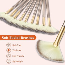 Listing 3 of 5 for 9 Pieces Soft Facial Makeup Brush Set - Wooden Handle Cosmetics Brushes