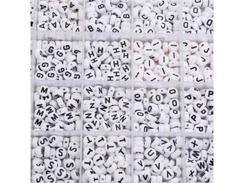 Listing 3 of 9 for Resin White Flat Round Black Letter English Alphabet Beads Box For Jewelry