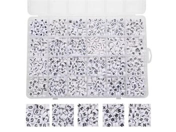 Listing 4 of 9 for Resin White Flat Round Black Letter English Alphabet Beads Box For Jewelry