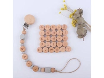 Listing 3 of 9 for 10pcs Organic Wooden English Beads Beech Wood Flat Round Alphabet Letter Beads