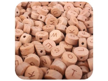 Listing 5 of 9 for 10pcs Organic Wooden English Beads Beech Wood Flat Round Alphabet Letter Beads