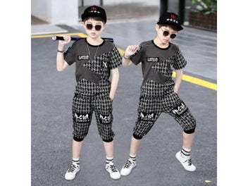 Listing 4 of 9 for Summer Kids Clothes Sets For Boys 4 6 8 9 10 12 Years Fashion Splicing Short