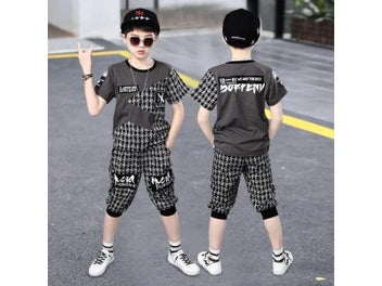 Listing 6 of 9 for Summer Kids Clothes Sets For Boys 4 6 8 9 10 12 Years Fashion Splicing Short
