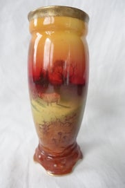 Listing 3 of 7 for Hand Painted Royal Doulton Holbein Vase Depicting Sheep in a Sunset Landscape