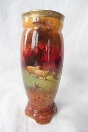 Listing 2 of 7 for Hand Painted Royal Doulton Holbein Vase Depicting Sheep in a Sunset Landscape