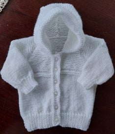 Listing 1 of 1 for hand knitted White Hoodie -Newborn-2 months