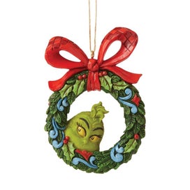 Listing 1 of 2 for Dr Seuss The Grinch by Jim Shore - Grinch Peeking Through Wreath Hanging Ornamen