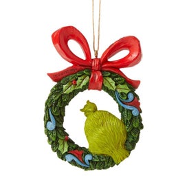Listing 2 of 2 for Dr Seuss The Grinch by Jim Shore - Grinch Peeking Through Wreath Hanging Ornamen